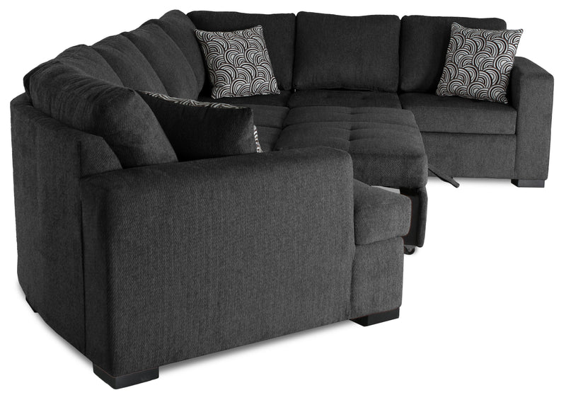 Sofa-lit sectionnel de gauche Legend 4 pièces fabriqué au Canada en tissu de chenille avec fauteuil enveloppant - gris poivre