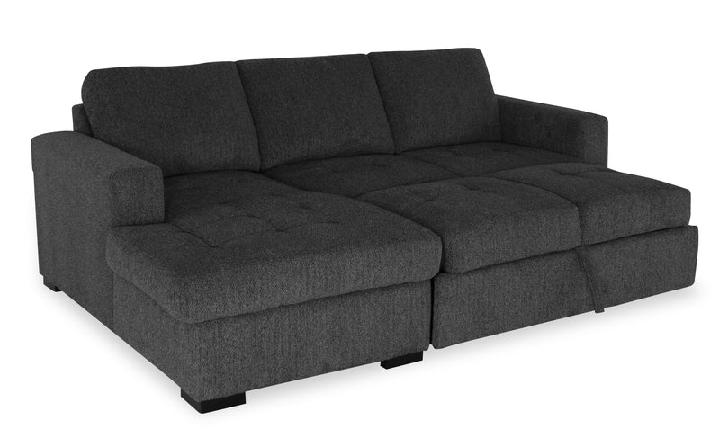 Sofa-lit sectionnel de gauche Legend 2 pièces fabriqué au Canada en tissu de chenille avec fauteuil long de rangement - gris poivre