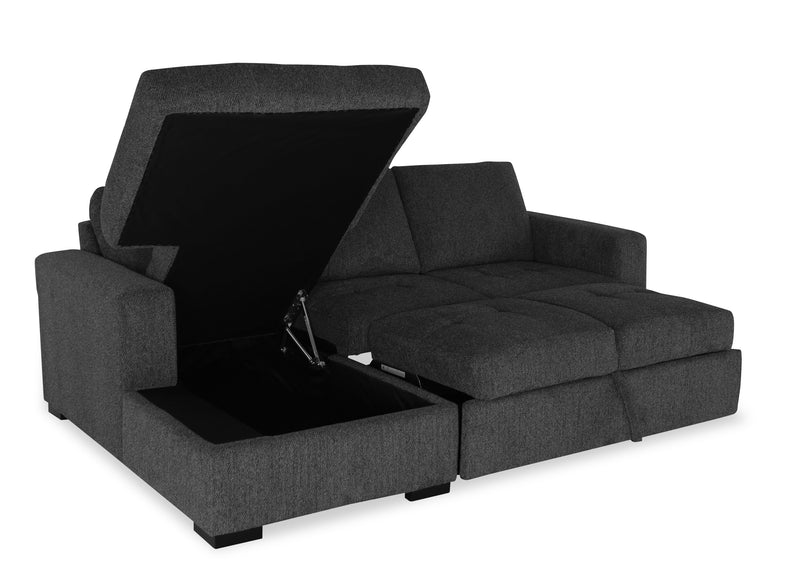 Sofa-lit sectionnel de gauche Legend 2 pièces fabriqué au Canada en tissu de chenille avec fauteuil long de rangement - gris poivre
