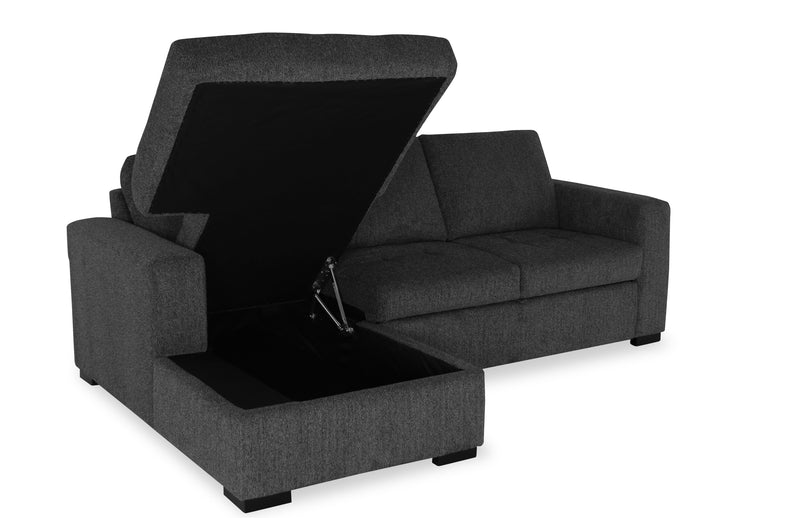 Sofa-lit sectionnel de gauche Legend 2 pièces fabriqué au Canada en tissu de chenille avec fauteuil long de rangement - gris poivre