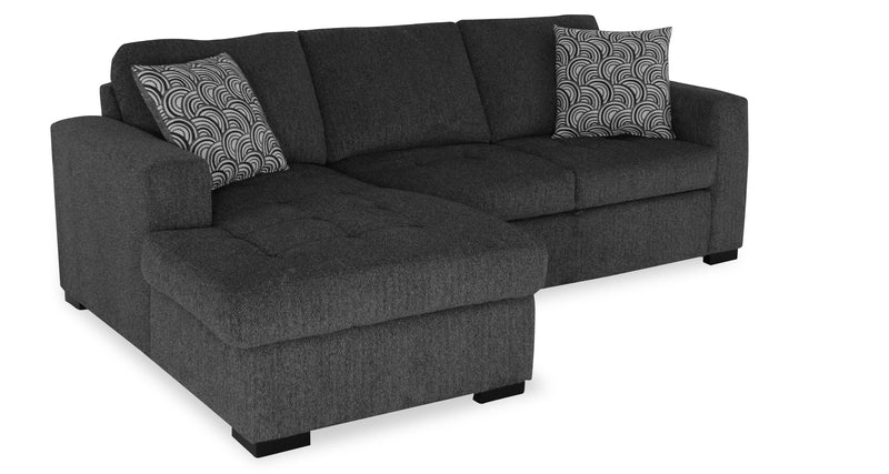 Sofa-lit sectionnel de gauche Legend 2 pièces fabriqué au Canada en tissu de chenille avec fauteuil long de rangement - gris poivre