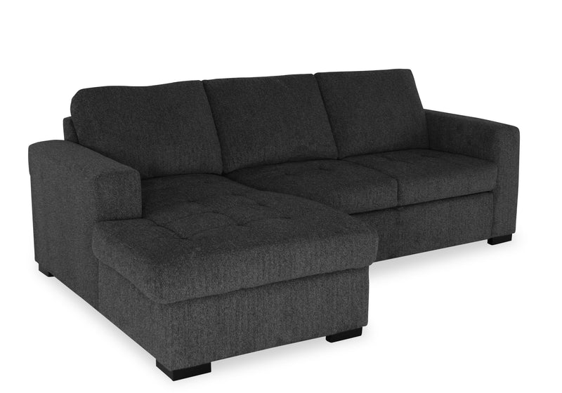 Sofa-lit sectionnel de gauche Legend 2 pièces fabriqué au Canada en tissu de chenille avec fauteuil long de rangement - gris poivre