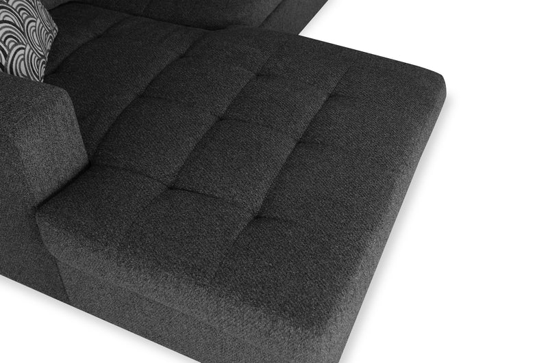 Sofa-lit sectionnel de gauche Legend 2 pièces fabriqué au Canada en tissu de chenille avec fauteuil long de rangement - gris poivre