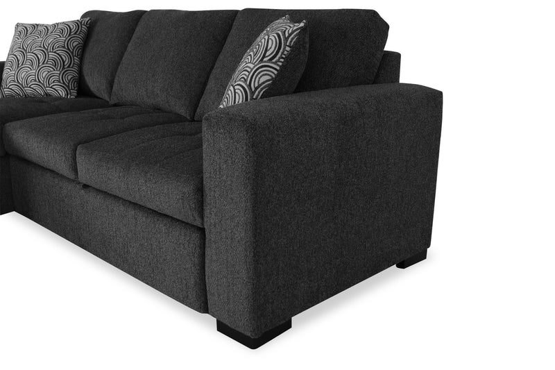 Sofa-lit sectionnel de gauche Legend 2 pièces fabriqué au Canada en tissu de chenille avec fauteuil long de rangement - gris poivre
