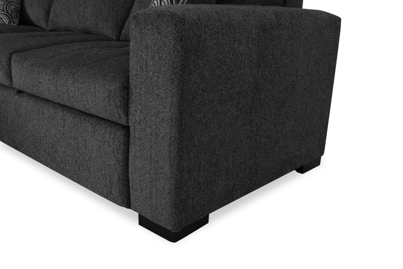 Sofa-lit sectionnel de gauche Legend 2 pièces fabriqué au Canada en tissu de chenille avec fauteuil long de rangement - gris poivre