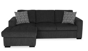 Sofa-lit sectionnel de gauche Legend 2 pièces fabriqué au Canada en tissu de chenille avec fauteuil long de rangement - gris poivre