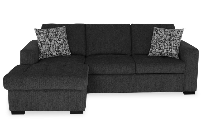 Sofa-lit sectionnel de gauche Legend 2 pièces fabriqué au Canada en tissu de chenille avec fauteuil long de rangement - gris poivre