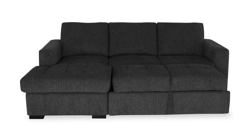Sofa-lit sectionnel de gauche Legend 2 pièces fabriqué au Canada en tissu de chenille avec fauteuil long de rangement - gris poivre