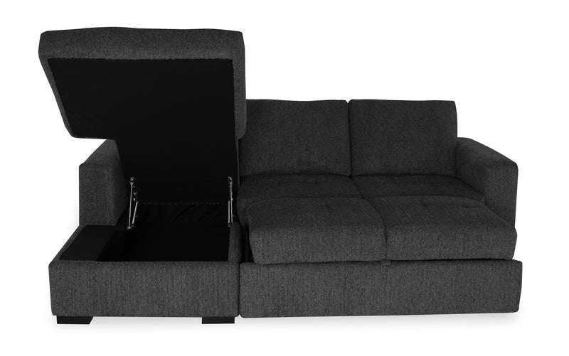 Sofa-lit sectionnel de gauche Legend 2 pièces fabriqué au Canada en tissu de chenille avec fauteuil long de rangement - gris poivre