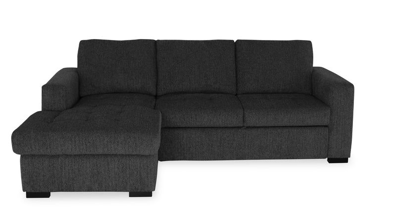 Sofa-lit sectionnel de gauche Legend 2 pièces fabriqué au Canada en tissu de chenille avec fauteuil long de rangement - gris poivre