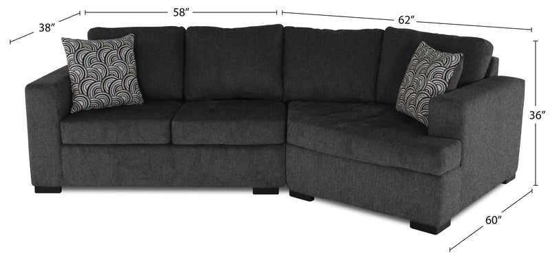 Sofa sectionnel de droite Legend 2 pièces fabriqué au Canada en tissu de chenille avec fauteuil enveloppant - gris poivre