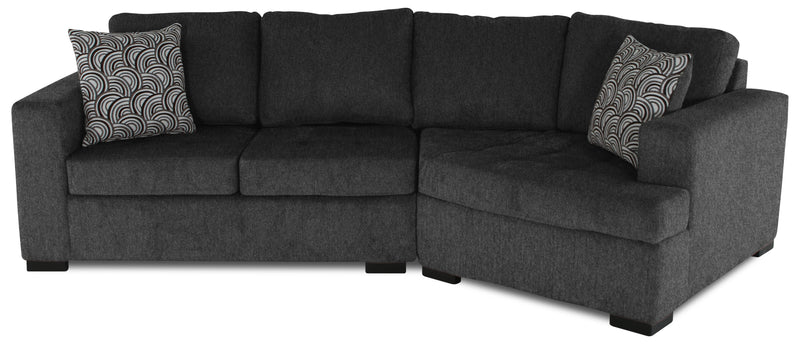 Sofa sectionnel de droite Legend 2 pièces fabriqué au Canada en tissu de chenille avec fauteuil enveloppant - gris poivre