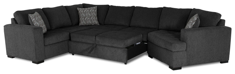 Sofa-lit sectionnel de droite Legend 4 pièces fabriqué au Canada en tissu de chenille avec fauteuil enveloppant - gris poivre