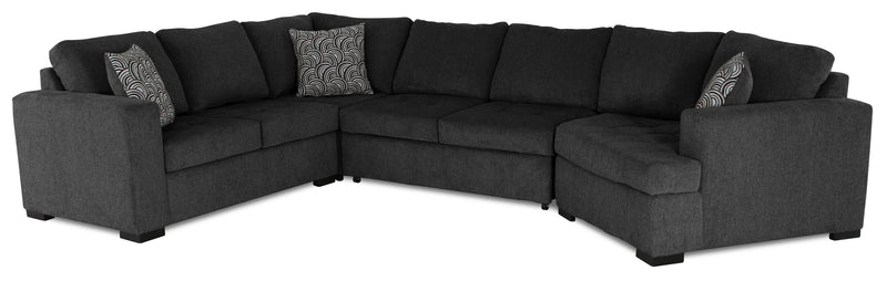 Sofa-lit sectionnel de droite Legend 4 pièces fabriqué au Canada en tissu de chenille avec fauteuil enveloppant - gris poivre