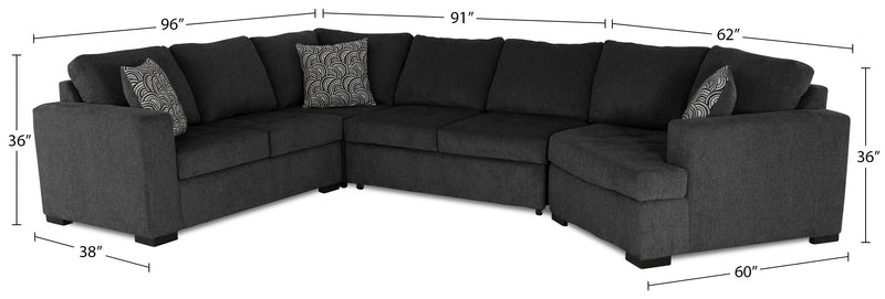 Sofa-lit sectionnel de droite Legend 4 pièces fabriqué au Canada en tissu de chenille avec fauteuil enveloppant - gris poivre