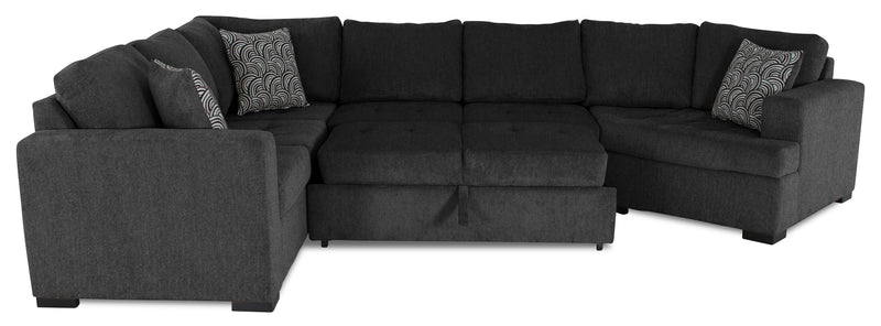Sofa-lit sectionnel de droite Legend 4 pièces fabriqué au Canada en tissu de chenille avec fauteuil enveloppant - gris poivre