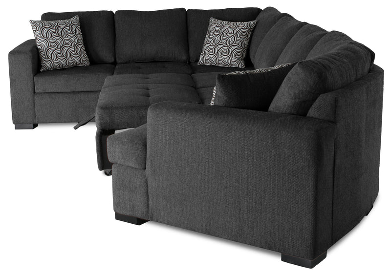 Sofa-lit sectionnel de droite Legend 4 pièces fabriqué au Canada en tissu de chenille avec fauteuil enveloppant - gris poivre
