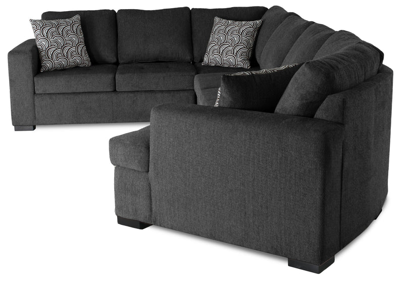 Sofa-lit sectionnel de droite Legend 4 pièces fabriqué au Canada en tissu de chenille avec fauteuil enveloppant - gris poivre