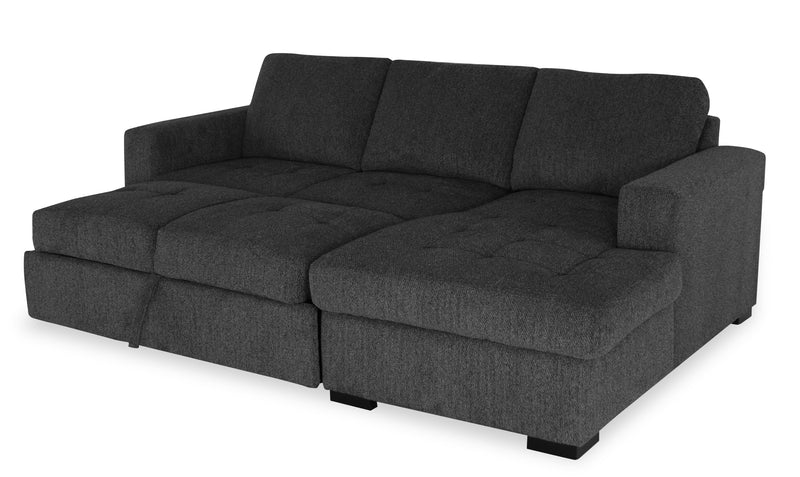 Sofa-lit sectionnel de droite Legend 2 pièces fabriqué au Canada en tissu de chenille avec fauteuil long de rangement - gris poivre