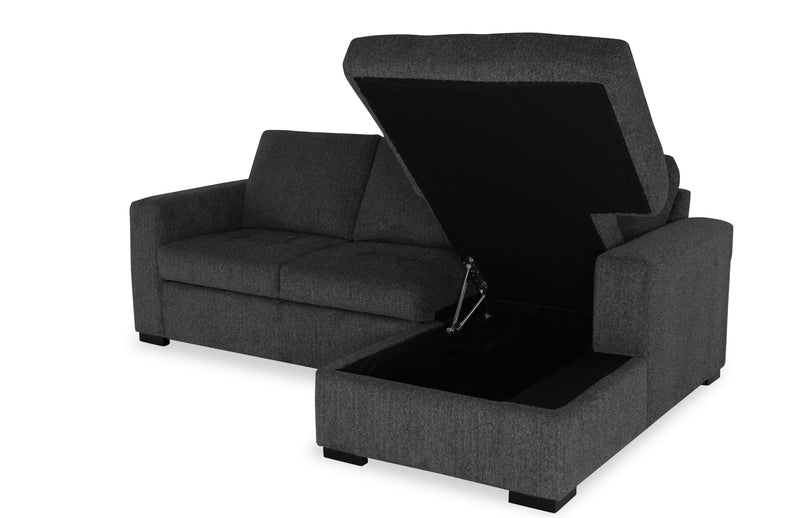 Sofa-lit sectionnel de droite Legend 2 pièces fabriqué au Canada en tissu de chenille avec fauteuil long de rangement - gris poivre