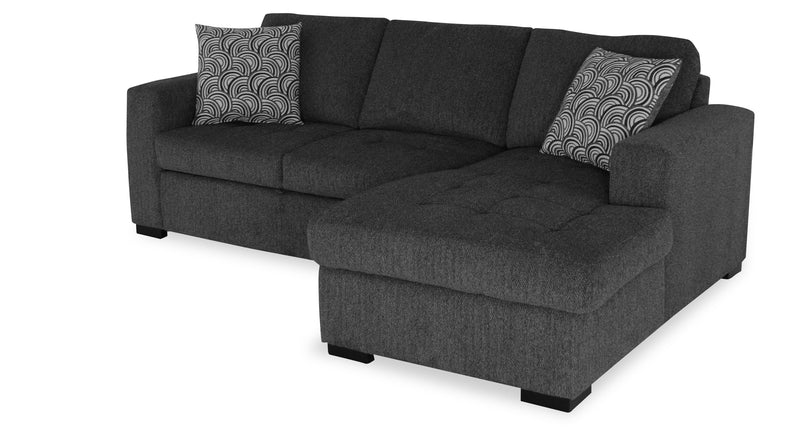 Sofa-lit sectionnel de droite Legend 2 pièces fabriqué au Canada en tissu de chenille avec fauteuil long de rangement - gris poivre