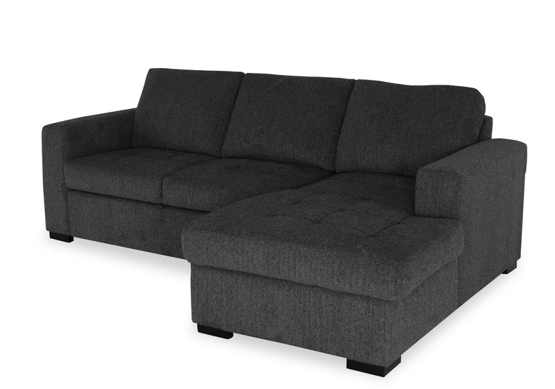 Sofa-lit sectionnel de droite Legend 2 pièces fabriqué au Canada en tissu de chenille avec fauteuil long de rangement - gris poivre