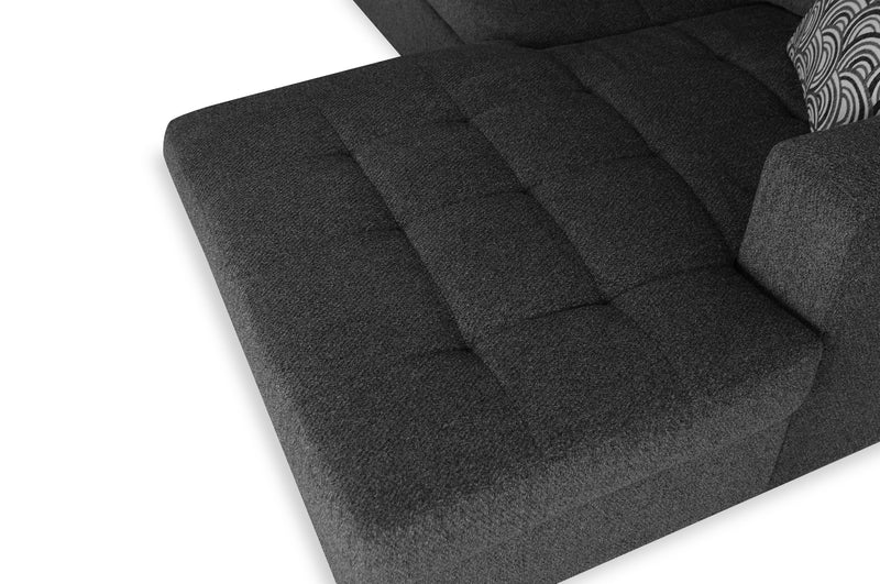 Sofa-lit sectionnel de droite Legend 2 pièces fabriqué au Canada en tissu de chenille avec fauteuil long de rangement - gris poivre