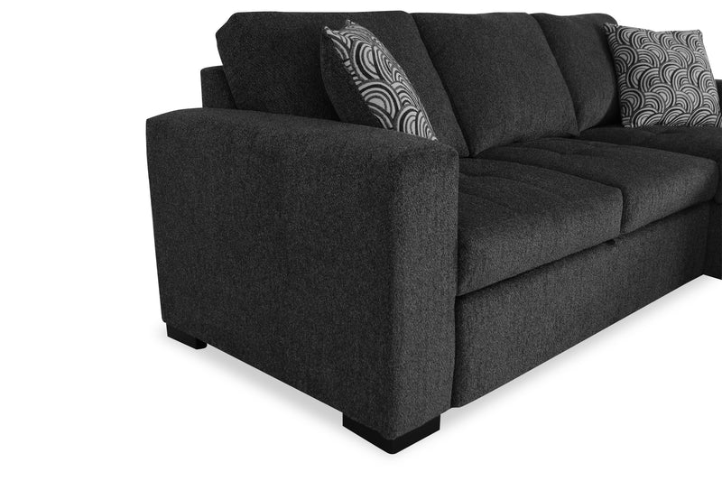 Sofa-lit sectionnel de droite Legend 2 pièces fabriqué au Canada en tissu de chenille avec fauteuil long de rangement - gris poivre