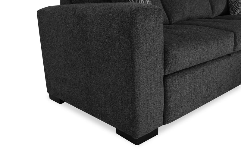 Sofa-lit sectionnel de droite Legend 2 pièces fabriqué au Canada en tissu de chenille avec fauteuil long de rangement - gris poivre