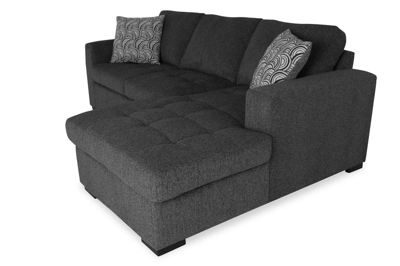 Sofa-lit sectionnel de droite Legend 2 pièces fabriqué au Canada en tissu de chenille avec fauteuil long de rangement - gris poivre