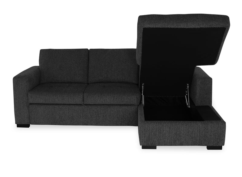 Sofa-lit sectionnel de droite Legend 2 pièces fabriqué au Canada en tissu de chenille avec fauteuil long de rangement - gris poivre