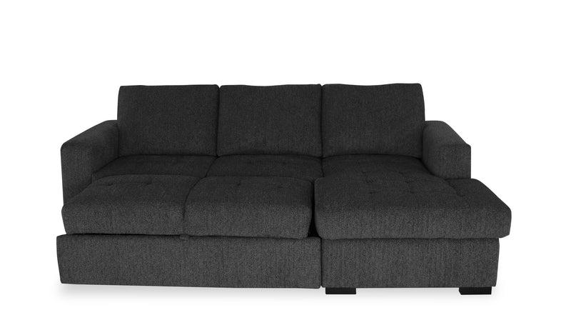 Sofa-lit sectionnel de droite Legend 2 pièces fabriqué au Canada en tissu de chenille avec fauteuil long de rangement - gris poivre