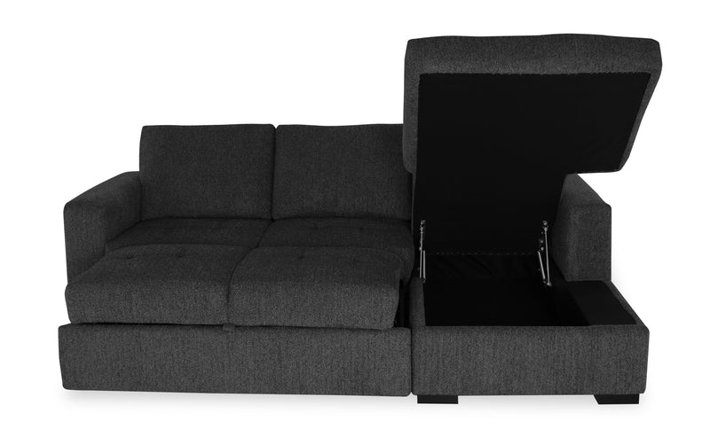 Sofa-lit sectionnel de droite Legend 2 pièces fabriqué au Canada en tissu de chenille avec fauteuil long de rangement - gris poivre