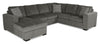 Sofa-lit sectionnel de gauche Legend 3 pièces fabriqué au Canada en tissu de chenille avec fauteuil long de rangement - brun étain