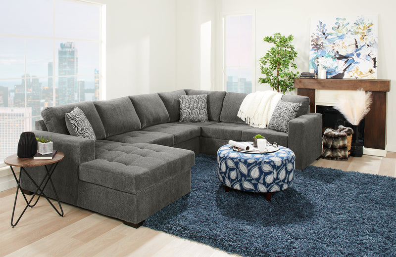 Sofa-lit sectionnel de gauche Legend 3 pièces fabriqué au Canada en tissu de chenille avec fauteuil long de rangement - brun étain