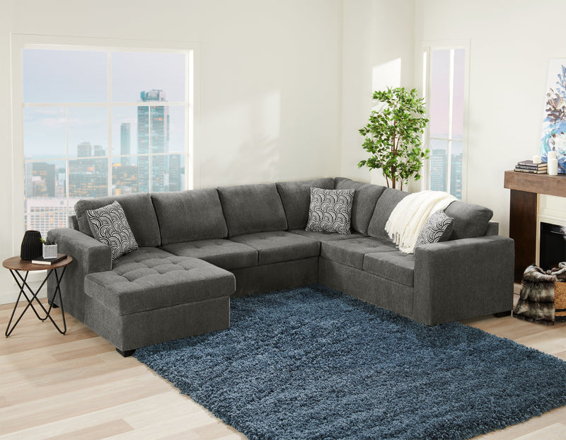 Sofa-lit sectionnel de gauche Legend 3 pièces fabriqué au Canada en tissu de chenille avec fauteuil long de rangement - brun étain