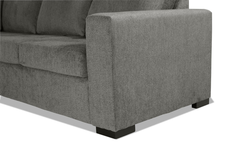 Sofa-lit sectionnel de gauche Legend 3 pièces fabriqué au Canada en tissu de chenille avec fauteuil long de rangement - brun étain