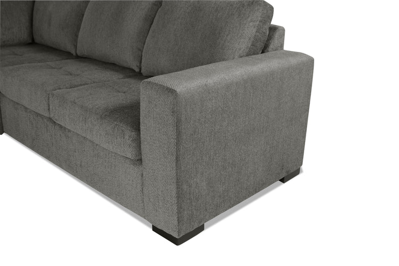 Sofa-lit sectionnel de gauche Legend 3 pièces fabriqué au Canada en tissu de chenille avec fauteuil long de rangement - brun étain