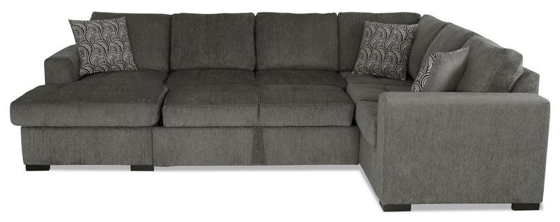 Sofa-lit sectionnel de gauche Legend 3 pièces fabriqué au Canada en tissu de chenille avec fauteuil long de rangement - brun étain