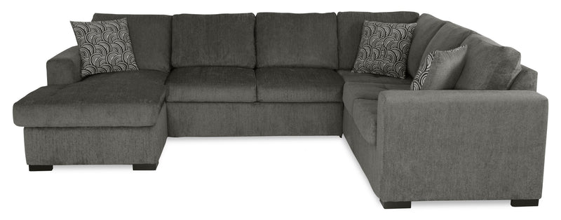 Sofa-lit sectionnel de gauche Legend 3 pièces fabriqué au Canada en tissu de chenille avec fauteuil long de rangement - brun étain