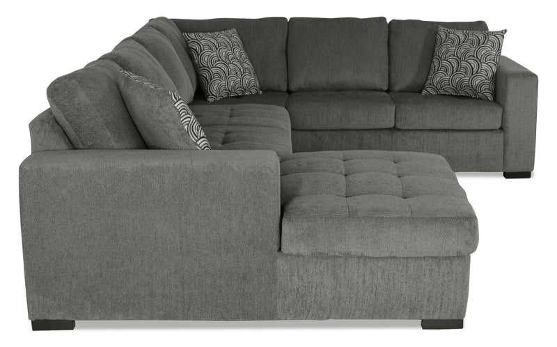 Sofa-lit sectionnel de gauche Legend 3 pièces fabriqué au Canada en tissu de chenille avec fauteuil long de rangement - brun étain