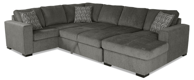 Sofa-lit sectionnel de droite Legend 3 pièces fabriqué au Canada en tissu de chenille avec fauteuil long de rangement - brun étain