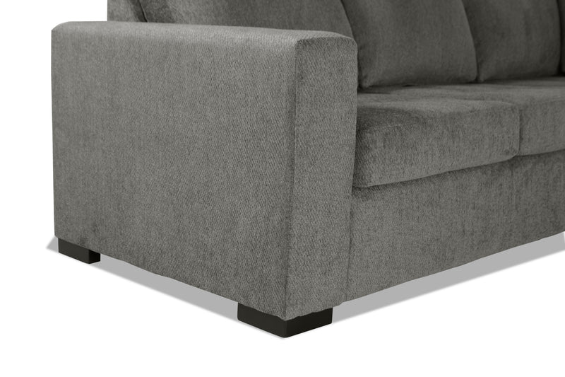 Sofa-lit sectionnel de droite Legend 3 pièces fabriqué au Canada en tissu de chenille avec fauteuil long de rangement - brun étain