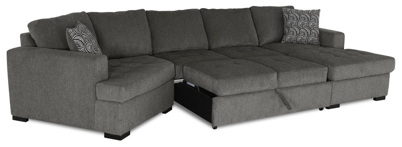 Sofa-lit sectionnel enveloppant de gauche Legend 3 pièces fabriqué au Canada en tissu de chenille avec fauteuil long - brun étain