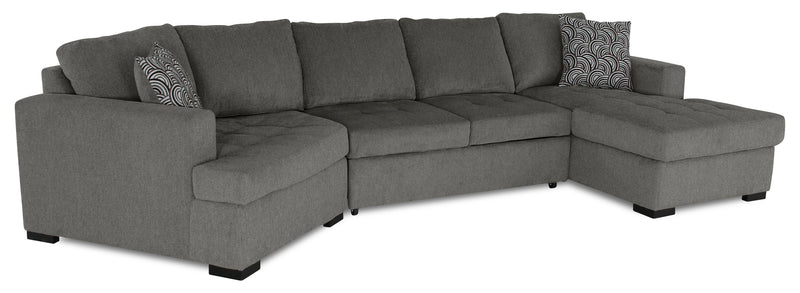 Sofa-lit sectionnel enveloppant de gauche Legend 3 pièces fabriqué au Canada en tissu de chenille avec fauteuil long - brun étain