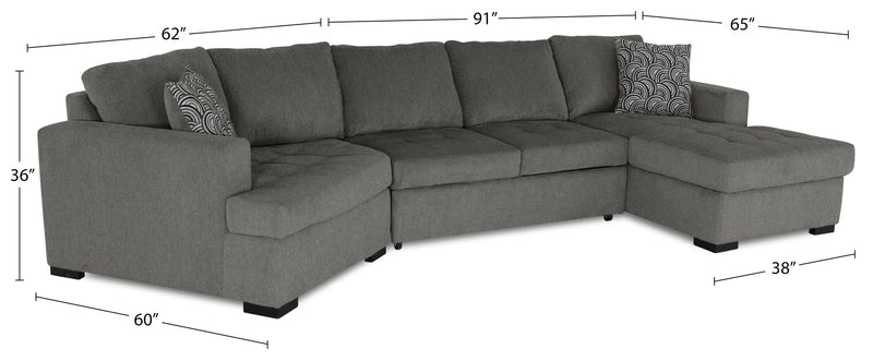 Sofa-lit sectionnel enveloppant de gauche Legend 3 pièces fabriqué au Canada en tissu de chenille avec fauteuil long - brun étain