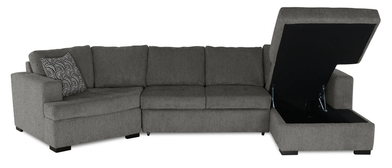 Sofa-lit sectionnel enveloppant de gauche Legend 3 pièces fabriqué au Canada en tissu de chenille avec fauteuil long - brun étain