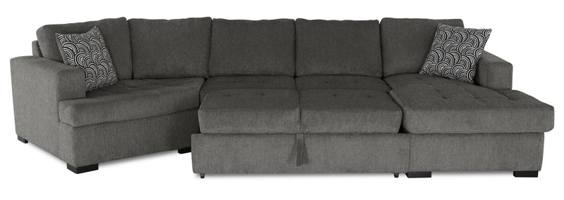 Sofa-lit sectionnel enveloppant de gauche Legend 3 pièces fabriqué au Canada en tissu de chenille avec fauteuil long - brun étain