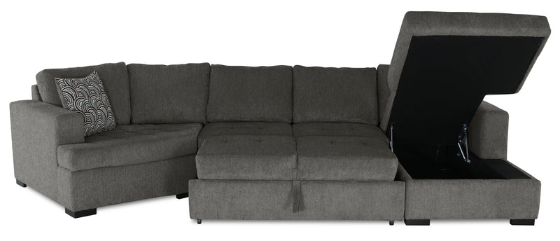 Sofa-lit sectionnel enveloppant de gauche Legend 3 pièces fabriqué au Canada en tissu de chenille avec fauteuil long - brun étain