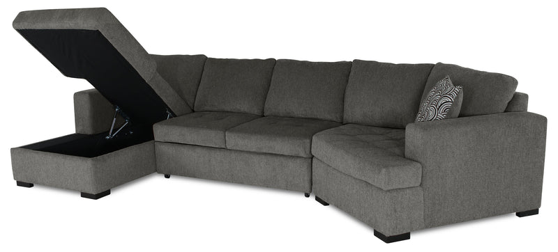 Sofa-lit sectionnel enveloppant de droite Legend 3 pièces fabriqué au Canada en tissu de chenille avec fauteuil long - brun étain